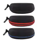 EKdirect 3 Stück Sonnenbrille Brillenetui Reißverschluss Hartschale mit Gürtelclip (Schwarz Rot Blau)