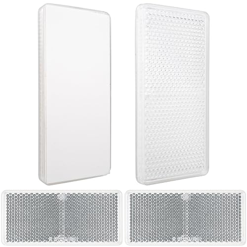 Rechteckige Reflektoren zum Ankleben, 4 Pack, in Weiss, 94 x 44 x 7 mm Abmessung, mit E-Prüfzeichen, eckige Reflektoren für Anhänger, Wohnmobil, Katzenauge links rechts, Rückstrahler Streuscheibe