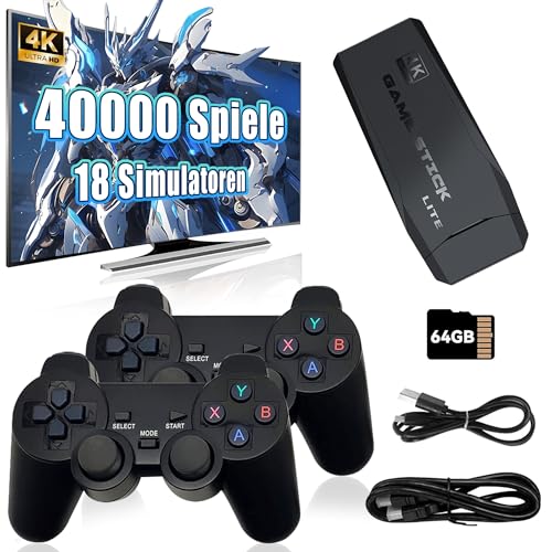 KINMRIS Retro Konsole Spielekonsole 40000 Spiele 4K USB Wireless 18 klassischen Emulatoren, Retrolink Videospielkonsole HDMI-kompatible Videospiel-Sticks