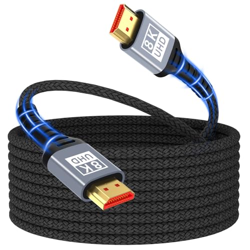 HDMI 2.1 Kabel 5Meter 8K,48Gbps Ultra Highspeed HDMI Kabel 8K@60Hz 4K@120Hz 7680P,HDMI 2.1 unterstützt HDR10 eARC 3D HDCP 2.2 & 2.3,Kompatibel mit PS5/4 X-Box HDTV Blu-ray Player/Monitor/Laptop