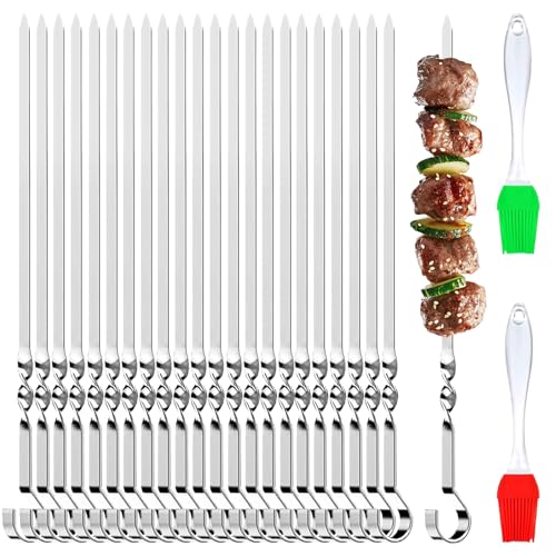 Ahuananhu 24 Stück Grillspieße aus Edelstahl, Schaschlikspieße 40 Cm Lang, Extra Breit Stabil, Wiederverwendbare BBQ Spieße für Fleisch, Gemüse, Kebab und Grill, Spülmaschinenfest