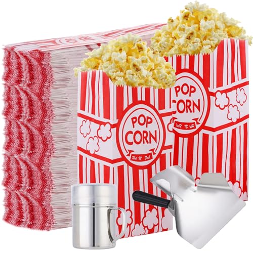 Popcornbeutel mit Aluminium-Popcorn-Schaufel und Salzstreuer, 28 ml, kleine Popcorn-Tüten, einzelne Portionen, Großpackung (200 Stück) für Party, Popcornmaschine, Weihnachtsbedarf, 202 Stück