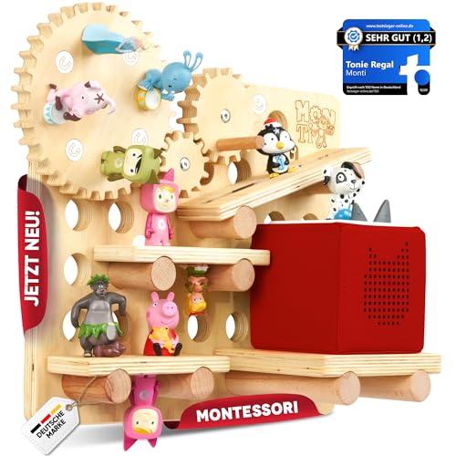 Monti Tonie Regal 1er Set für Tonies + Toniebox [stabiles Montessori Spielzeug] L für 40 Toniefiguren + Box für Mädchen und Jungen [TESTSIEGER] Tonieregal zur Aufbewahrung Starterset