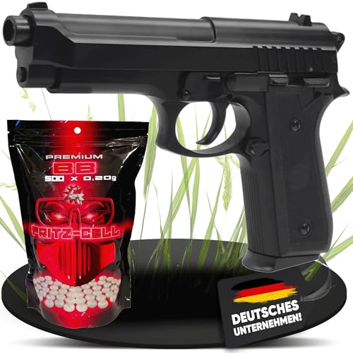 Set: Fritz-Cell Airsoft Pistole 1911 Federdruck Softair 0,5 Joule, inkl. 5000 x 6 mm BB Soft-Air Kugeln schwere Ausführung (92 FS + 500 BB, schwarz)