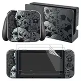 eXtremeRate Sticker Skin Folie Aufkleber Decal Klebefolie mit 2 Displayschutzfolie für Nintendo Switch Console&JoyCon&Dock&Grip(Totenkopf)