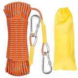 Aystkniet Outdoor-Seil 8mm mit 2 Stahlhaken Geflecht Nylon Seil für Wandern Baumfällung Outdoor Sport Camping Garten im Freien 10m 20m 30m 50m 70m (Orange, 8mm-10M)