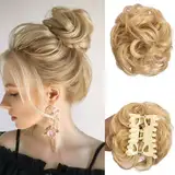 Haarklammer, unordentlicher Dutt, Haarteil, zerzauste Hochsteckfrisur, elastisches Haarband, lockiges Haar, Dutt, Haargummi für Damen, Aschblond