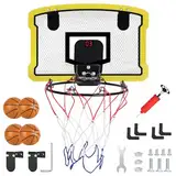 DBREAKS Mini Basketballkorb mit Elektronische Anzeigetafel, Indoor Hoop Basketballkorb für Kinder, Basketballkörbe Tür mit 4 Bällen, Wandmontage Basketball Reifen fürs Zimmer, Basketball Korb(Gelb)