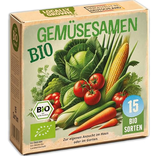 Gemüse Samen Set - 15 Sorten BIO Samen - Gemüsesamen - Saatgut Gemüse - Hochbeet Zubehör - Sämereien Saatgut Set Gurke Karotte Salat & mehr (inkl. E-Book)