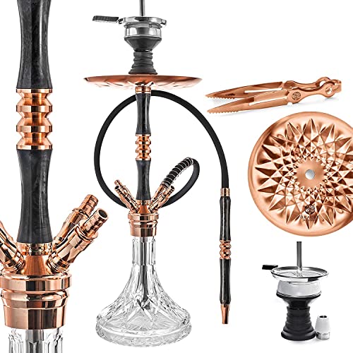 ORACLE HOOKAH® Epoxidharz Shisha Set Komplett 60cm - Alu Shisha 4 Anschlüsse mit Zubehör wie Schlauch Tonkopf Mundstück (Kupfer)