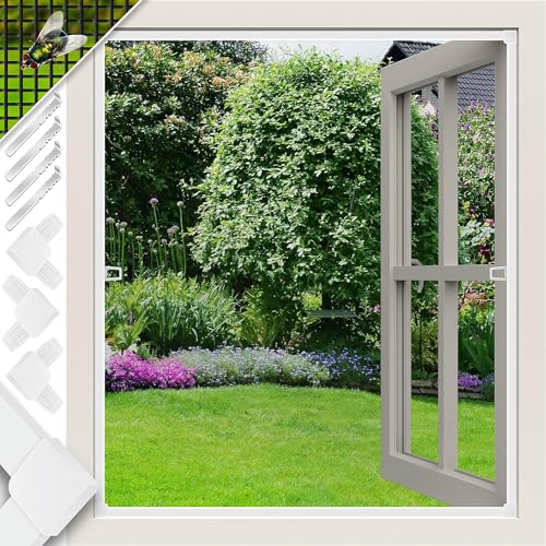 KESSER® Fliegenschutzgitter für Fenster | 110 x 130 cm | mit Aluminium Rahmen Fliegengitter Fliegenschutz Insektenschutz, mückengitter, moskitonetz, Spannrahmen, ohne Bohren und Schrauben Weiß