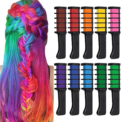 10 Stück Haarkreide Kamm, Kalolary Temporär Haarfarbe Kreide Kamm Haarkreide Auswaschbar Temporäre Instant Einmalige Haar Colorationen Ungiftig Haarfarbe für Kinder Party Cosplay