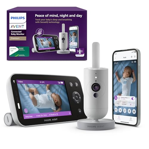 AVENT Philips Premium Connected Videophone, das bisher Beste Babyphone, Schlaf- und Atmungs-Tracking mit KI, Schrei-Interpretation, kristallklares Bild bei Tag und Nacht, SCD973/26