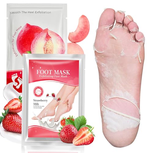 2 Paar Fußmaske, Hornhaut Socken, Abgestorbene und Entfernt Effektiv, Feuchtigkeitsspendende Fussmaske, Fußpflege für Zarte Füße, Exfoliating Fussmaske für Männer und Frauen (Erdbeer Pfirsich)