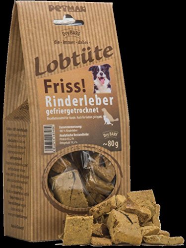 Petman Lobtüte - Dry BARF, Leckerli, Belohnung, Naturkausnack (Petman Lobtüte FRISS! Rinderleber, 80g)