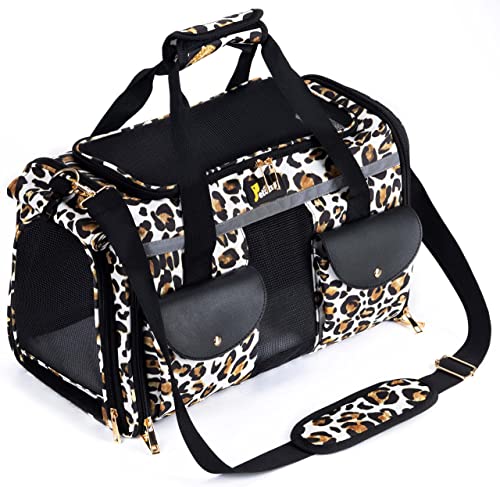 Petotw Transportbox Hund, Faltbar Hundetransportbox Katzen Transportbox, Hundebox Faltbar Katzentransporttasche, Haustiertragetasche, Carrier Fluggesellschaft Airline Zugelassen,Leopard