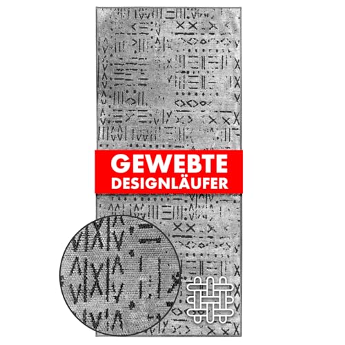 KARAT Premium Teppichläufer gewebt mit Muster - 80 x 200 cm, Silber - Flauschiger Baumwoll Teppich - Läufer für Küche, Flur & Wohnraum - Flurläufer Küchenläufer Flurteppich (Vena)
