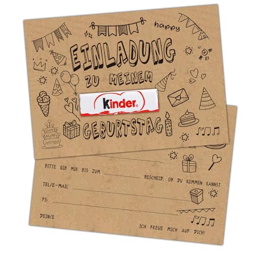 ZELAITE 12 Einladungskarten zum Kindergeburtstag Kraftpapier, DIY EINLADUNGSKARTEN KINDERGEBURTSTAG Junge Mädchen, geburtstagseinladungen inkl. 12 Briefumschlägen (D)