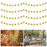 CAREDGO 4 Stück Papier Girlande Glitzer Papiergirlande Kreise Runde Glitzergirlande Gold Glitzer Girlande 5cmx4m Papier Girlande Glitzer Runde Kreise für Geburtstag Hochzeit Valentinstag Party Deko