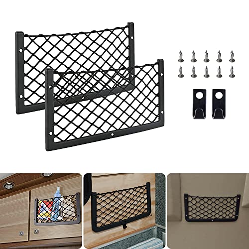 2 Stück Gepäcknetz 36 * 18CM Mit Haken Aufbewahrungsnetz Auto Car Trunk Storage Net mit Schraube Auto Ablagenetz für Wohnwagen, LKW, Transporter Lieferwagen