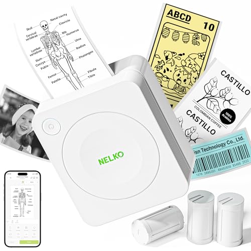 Nelko Mini Drucker PM230 Aufkleber Drucker Fotodrucker mit 3 Rollen Etiketten für Smartphone Thermodrucker Bluetooth Etikettendrucker für DIY Erstellung, Studiennotizen, (Weiß)
