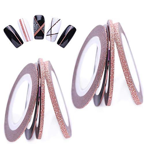 8 Rollen Roségold Nagelstreifenband Liniendekoration Matte Textur Nagelstreifen Aufkleber Folienspitzen Klebeband Linie für DIY Nagelkunst Dekorationen