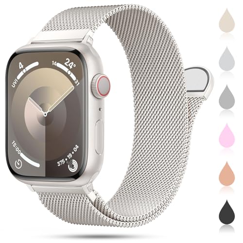 OULUOQI Ersatzarmband Kompatibel mit Apple Watch Armband 41mm 40mm 38mm 46mm 45mm 44mm 42mm Damen Herren, Einstellbar Metall Armbänder aus Edelstahl für iWatch Series Se Ultra 10 9 8 7 6 5 4 3 2 1