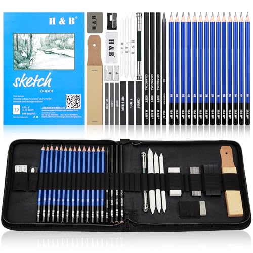 Mardiko Zeichenstifte Professionell Set, 36-teiliges Zeichenset Zeichnen Stifte mit Kohlestift und Graphit zum Zeichnen