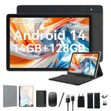 2025 Neueste Android 14 Tablet 10 Zoll,4G LTE Tablets Mit 2 SIM 1 SD slot,5G Wifi Tablets PC Mit 14GB+128GB(1TBTF),3-in-1 Tablet Mit Tastatur Maus-Octa-core,1080FHD,13MP+8MP,7000mAh,GPS/OTG-Grau
