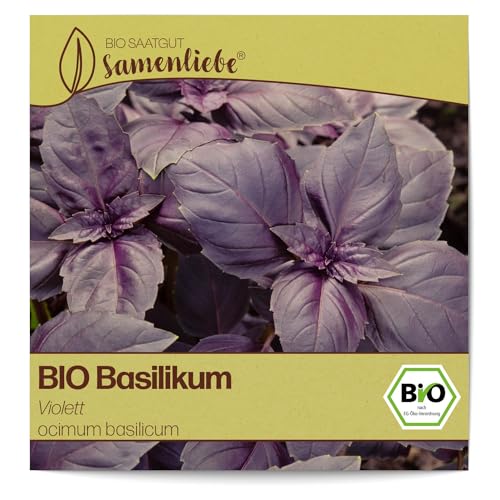 Samenliebe BIO Basilikum Samen alte Sorte Violett aromatische Gartenkräuter Küchenkräuter rot 500 Samen samenfestes Kräuter Saatgut für Küche indoor und Balkon Garten BIO Kräutersamen