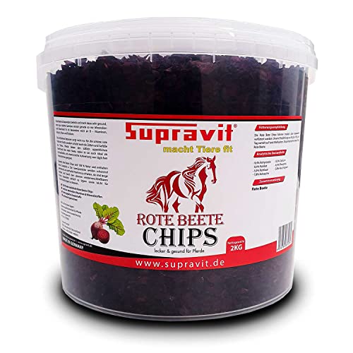 Supravit Rote Beete Chips - 2kg Eimer Pferdeleckerlis ohne Zucker - für alle Pferde – 100% Natur ohne Zusatzstoffe – als schmackhafte Pferdeleckerlis oder als Zusatzfutter