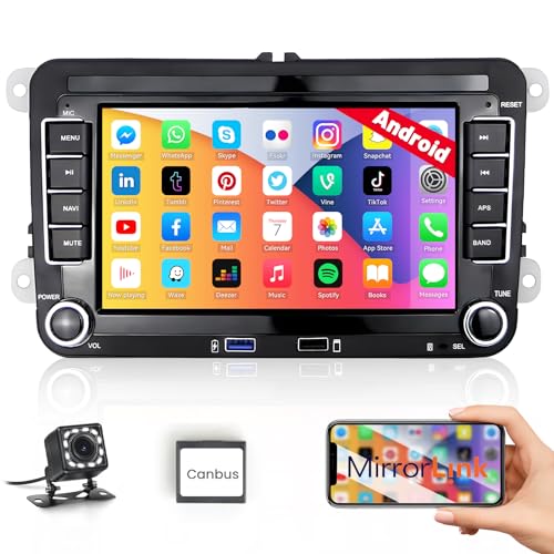 Hikity Android Autoradio für VW Golf 5 6 Touran Polo Radio mit Navi, 7 Zoll Bildschirm Touch Display Auto Radio mit Bluetooth RDS FM Navigation GPS WiFi USB Canbus SWC+ Rückfahrkamera