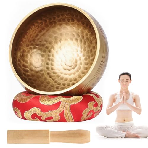 YANGUN Tibetische Klangschale Set, traditionelle Klangschale, Tibetisches Klangschalen Handgehämmertes für Meditation, Yoga, Chakra, Meditationszubehör, einzigartige Geschenke für Frauen, Männer