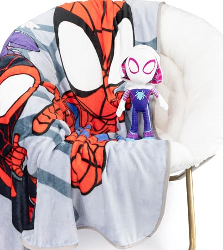 Marvel Spidey und seine Super-Freunde Ghost Spider Gwen Plüsch-Minikissen Buddy & Decke 130 x 150 cm – weiche Decke, Set für Kinder, supersoftes Marvel Set 2-teilig