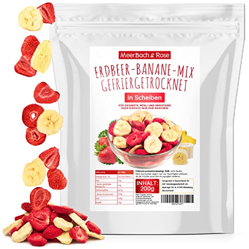 Erdbeer-Bananen Mix 200g – gefriergetrocknete Erdbeeren und gefriergetrocknete Bananen als leckerer Snack in einem Beutel