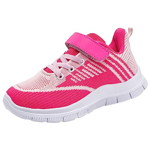 Zuoyue Sportschuhe Kinder Jungen Mädchen Hallenschuhe Turnschuhe Leicht Mesh Straßenlaufschuhe Atmungsaktiv Laufschuhe Dicker Leicht rutschfest Klettverschluss Sportschuhe (b-Hot Pink, 12-12.5 Years)