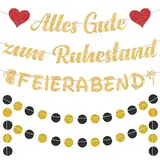 Rente Deko Ruhestand Girlande Set - 3 Stück Abschied Party Dekoration Alles Gute zum Ruhestand Banner, Glitzer Feierabend Garlande für Abschiedsfeier Renteneintritt Frauen Männer (Schwarz Gold)