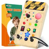 Montessori Busy Board - Montessori Spielzeug ab 1 Jahr Holzspielzeug mit 8 Schalter 15 LED-Leuchten Activity Board Motorikspielzeug Lernspielzeug für Babys Kleinkinder Jungen Mädchen ab 1 2 3 4 jahre