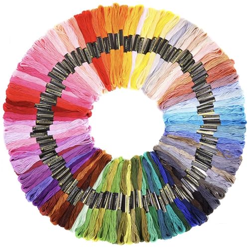 Stickgarn Set 100 Farben je 8m – Strickgarn Baumwolle für Sticken, Kreuzstich & Basteln – Ideal für Freundschaftsarmbänder, Armband knüpfen & Flechten – Anchor Stickgarn Set