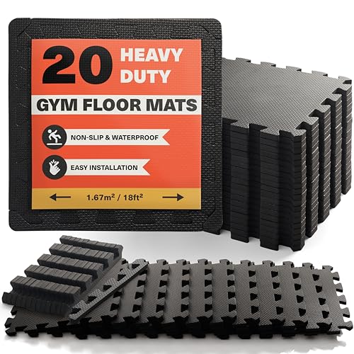 MATANA Bodenschutzmatte Fitness - Puzzle Bodenmatte Sport Trainingsmatte rutschfest (20 Teile, 120x150cm Gym Matte) - Heimtrainer, Pool Unterlegmatte
