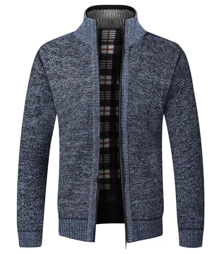 GLESTORE Strickjacken für Herren Strickjacke Cardigan Trachtenjacke Herren Fleecejacke Winter Herren Blau 3XL