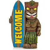 Pssopp Hawaiianisches Tropisches Tiki-Dekor, Tiki-Surfer-Typ Gartenstatue Maya-Totem Garten-Skateboard für den Außenbereich, Balkon, Garten, Veranda, Rasen, Auffahrt (Surfbrett)