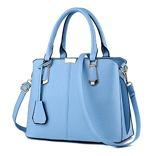 FiveloveTwo Damen Elegant PU Leder Schultertasche Shopper Top-Griff Tragetaschen Umhängetasche Große Handtasche und Geldbörsen Hellblau