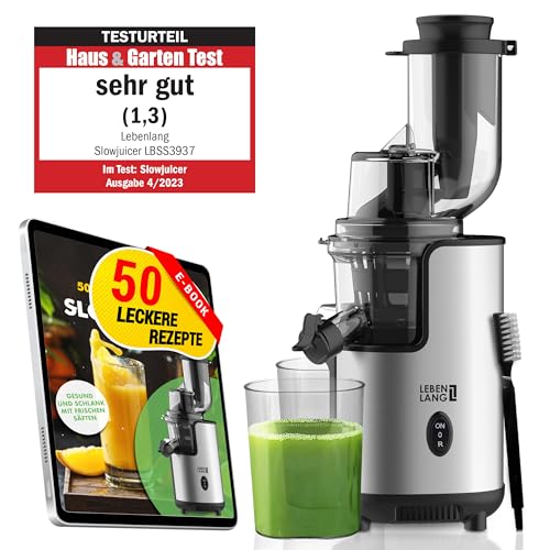 LEBENLANG Entsafter Slow Juicer Edelstahl - Gemüse und Obst & BPA-Frei l Selleriesaft Saft Karotten Vegan l Juicers Fruchtsaft Presse Saftpresse elektrisch Machine Fruchtpresse Keramik Green press