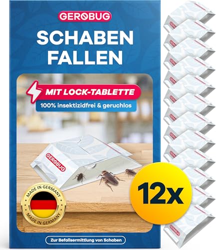 GEROBUG Profi Schabenfalle 12 STK. inkl. Ködertabletten zur Befallsermittlung von Schaben in Allen Wohnräumen - Inkl. Ebook mit Tipps zur Schaben-Bekämpfung