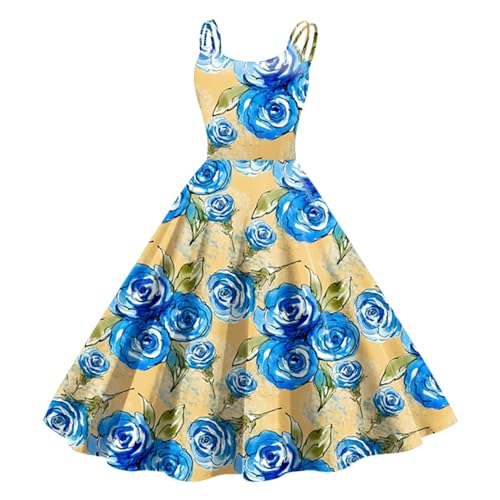 Damen-Valentinstag-Kleid, ärmellos, Knielang, Retro-Stil, A-Linie, ausgestellt, Swing, formelles Abschlussball-Partykleid Kurzes Glitzer Kleid (Blue, S)