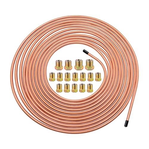 JNNJ Kupfer Bremsleitung, 7.62m 3/16" Bremsleitung, Bremsleitungs Schlauchspule aus Kupferbeschichtete Stahlrohre, Kupfer Verkupfertes Stahl Sortiment für Bördel