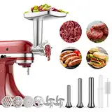 Fleischwolf Aufsatz für Kitchenaid Standmixer Inklusive 3 Wurstfüllhörner 2 Schleifklingen 4 Mahlscheibe und Reinigungsbürste Fleischwolf für KitchenAid Zubehör von GVODE