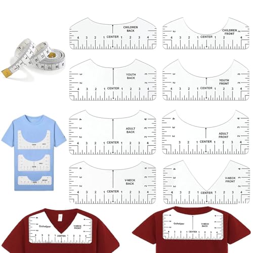 T-Shirt Ausrichtungslineal, 8 Stücke T-Shirt Zentrierung Werkzeug, PVC T-Shirt Lineal Guide Bastellineal mit Führungswerkzeug für die Gestaltung des Modezentrums