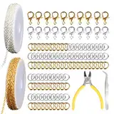 Bubuyun 2 STK 5m Schmuckkette Gliederkette Meterware Schmuckherstellung Kit Silber Gelb Schmuck machen Kette dünn Jewelry Link Chain mit 20 Karabinerverschluss und 100 Biegeringe für DIY Halskette 3mm